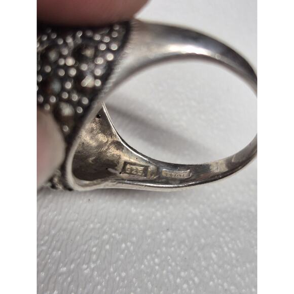 MARCASITE STONES DOME RING Semi-Circle Shape .925 STERLING SILVER Size 9 - Picture 6 of 6